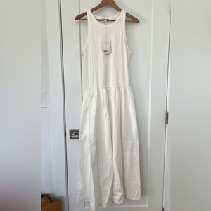 COS CONTRAST-PANEL MIDI DRESS - SIZE M- WHITE WITH POCKET- NWT
